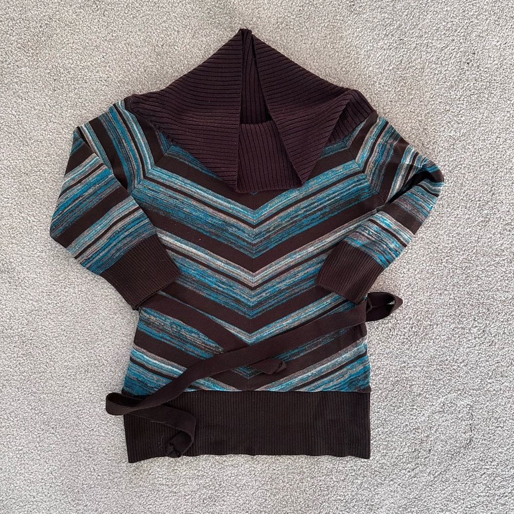 Brown and blue stripe cowl neck sweater, Juniors size large